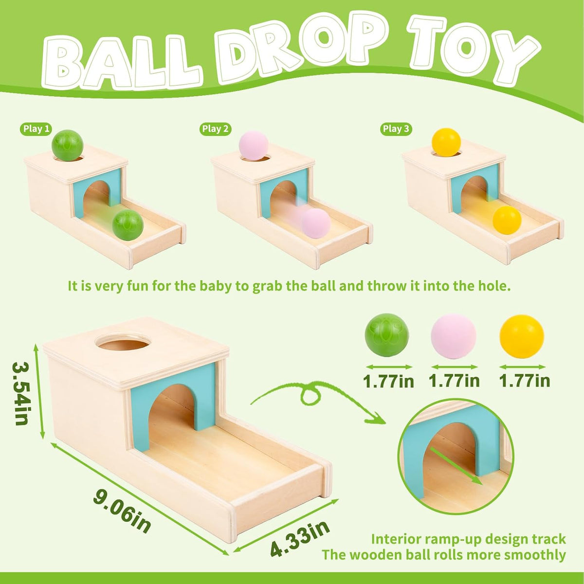 Adena Montessori Object Permanence Box with Tray Three Balls - Blue Door - image 3