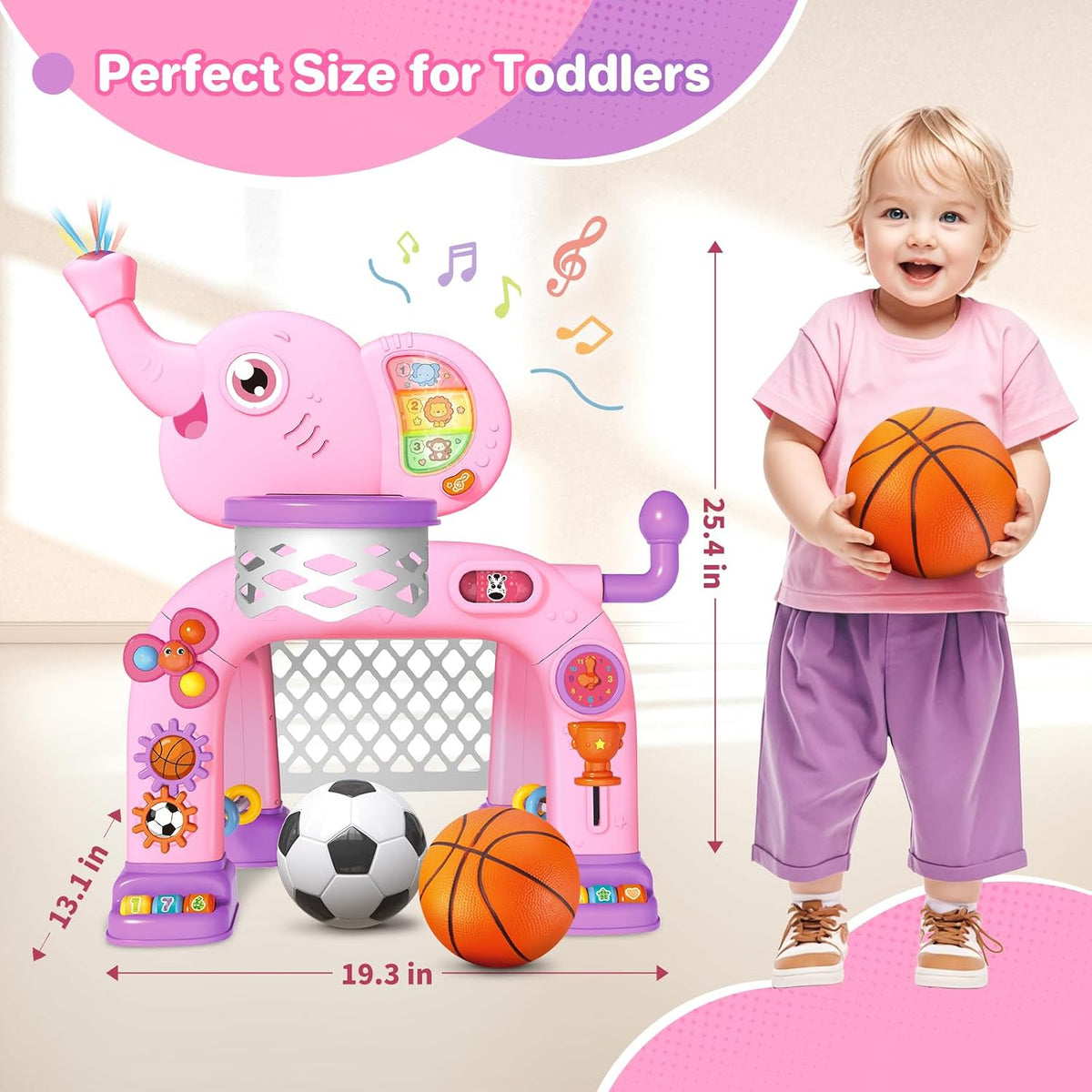 Shemira Toddler Basketball Hoop & Soccer Goal Activity Center Toys - Pink - image 2