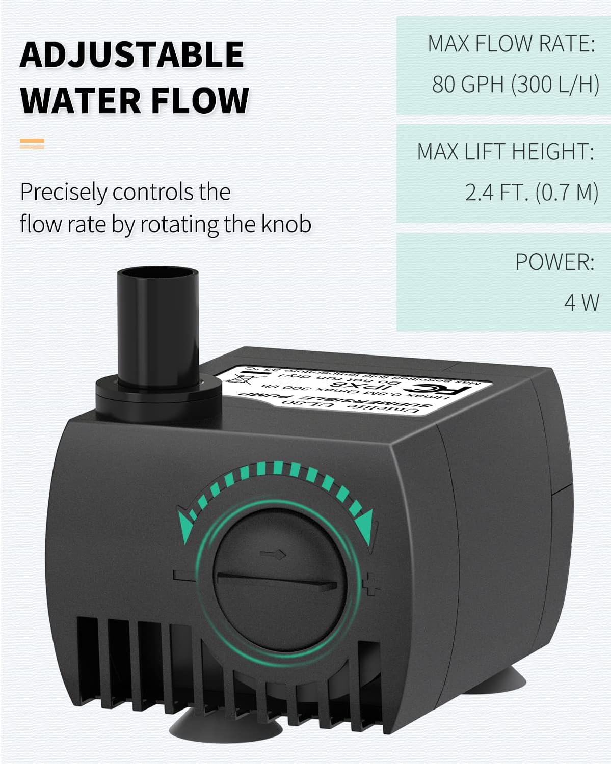 Uniclife 80 GPH Submersible Water Pump 4W 2.4ft High Lift Quiet Pump - 80GPH - image 3