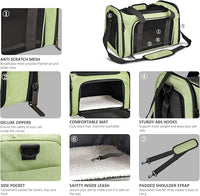 Large Cat Carriers Dog Carrier Pet Carrier for Large Cats Dogs Puppies up to 25Lbs, Big Dog Carrier Soft Sided, Collapsible Travel Puppy Carrier - Large - Green