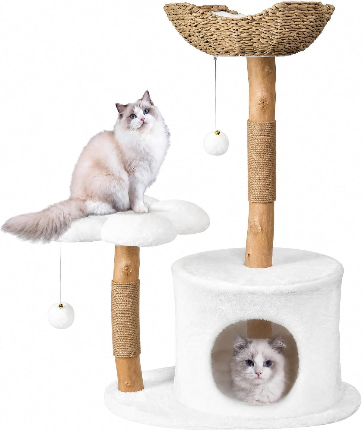 Easyego Modern Cat Tree, 26.3" Aesthetic Wood Cat Tree Tower for Small Cats – Essentials for Cats - White / 36.6''
