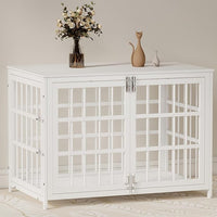 38 Inch Heavy Duty Wooden Dog Kennel End Table with Double Door Design and Secure Locks, Indoor Pet Crate Furniture for Medium Dogs, Decorative Home Cage Design,White