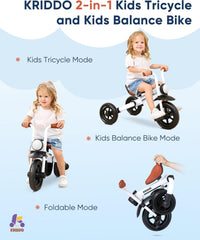 KRIDDO 2-in-1 Foldable Balance Bike and Toddler Tricycle for 2 to 5 - White - image 2