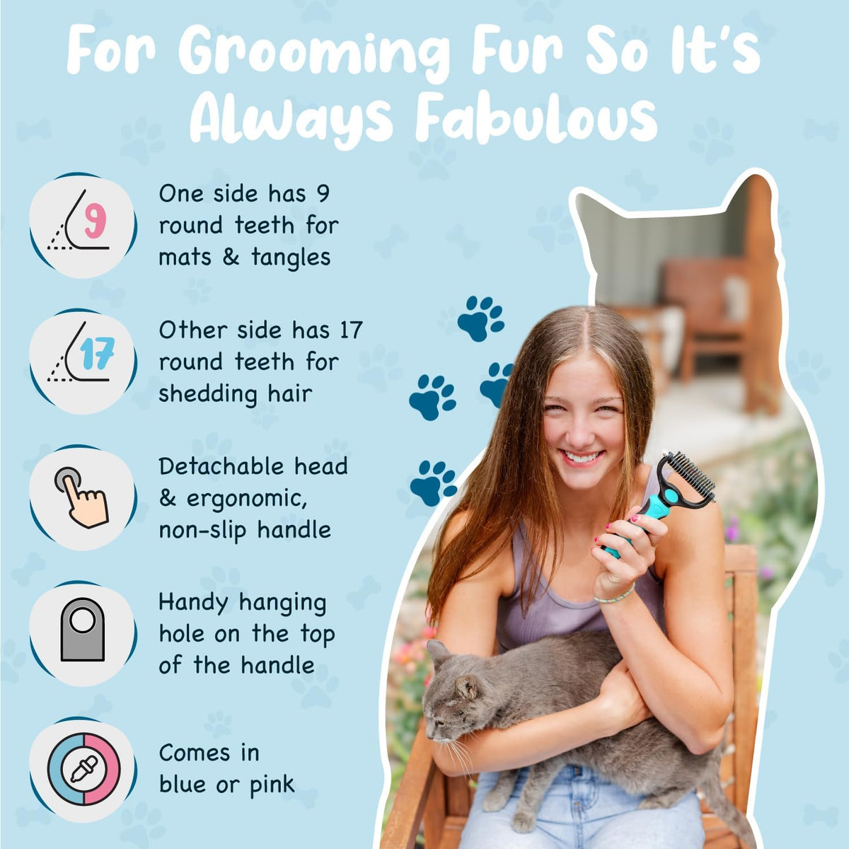 Sinko Shedding Brush For Dog and Cat - Blue - image 3