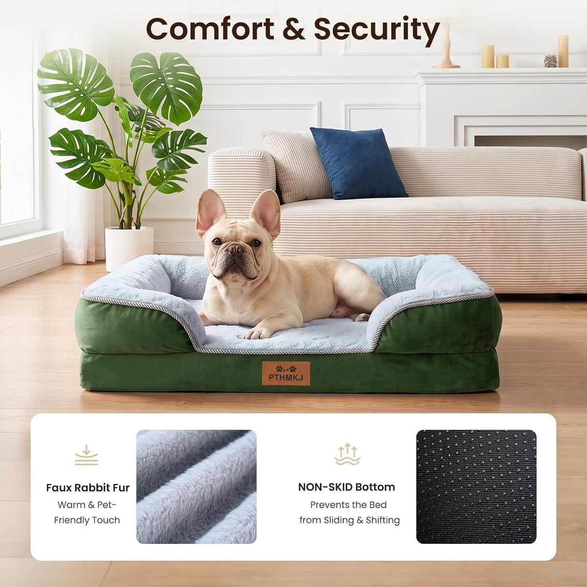 Orthopedic Dog Bed Medium Size Dog, Memory Foam Dog Bed Couch - Green / 30.0" L x 20.0" W x 6.3" Th - image 4