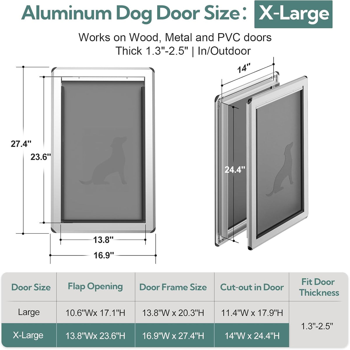 [Parab House] Full Seal-Flaps XL Dog Door for Doors - Silvery White / X-Large - image 2