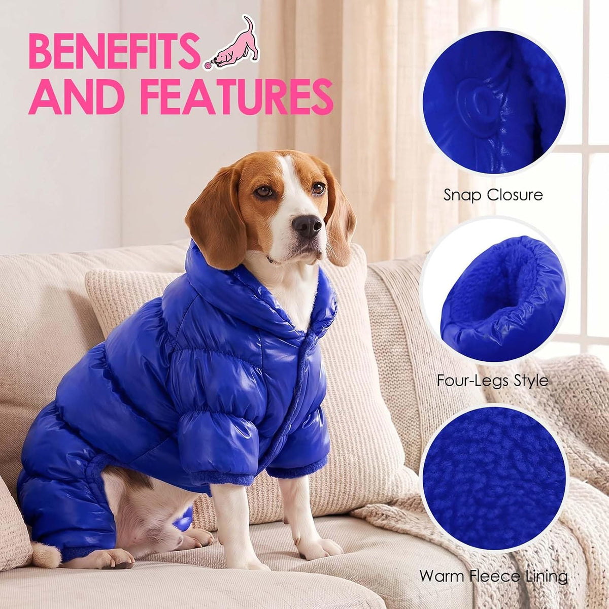 Dog Coat Waterproof Dog Jacket Fullbody Dogs Winter Coat Snowsuit – Essentials for Dogs - Blue / X-Large - image 4