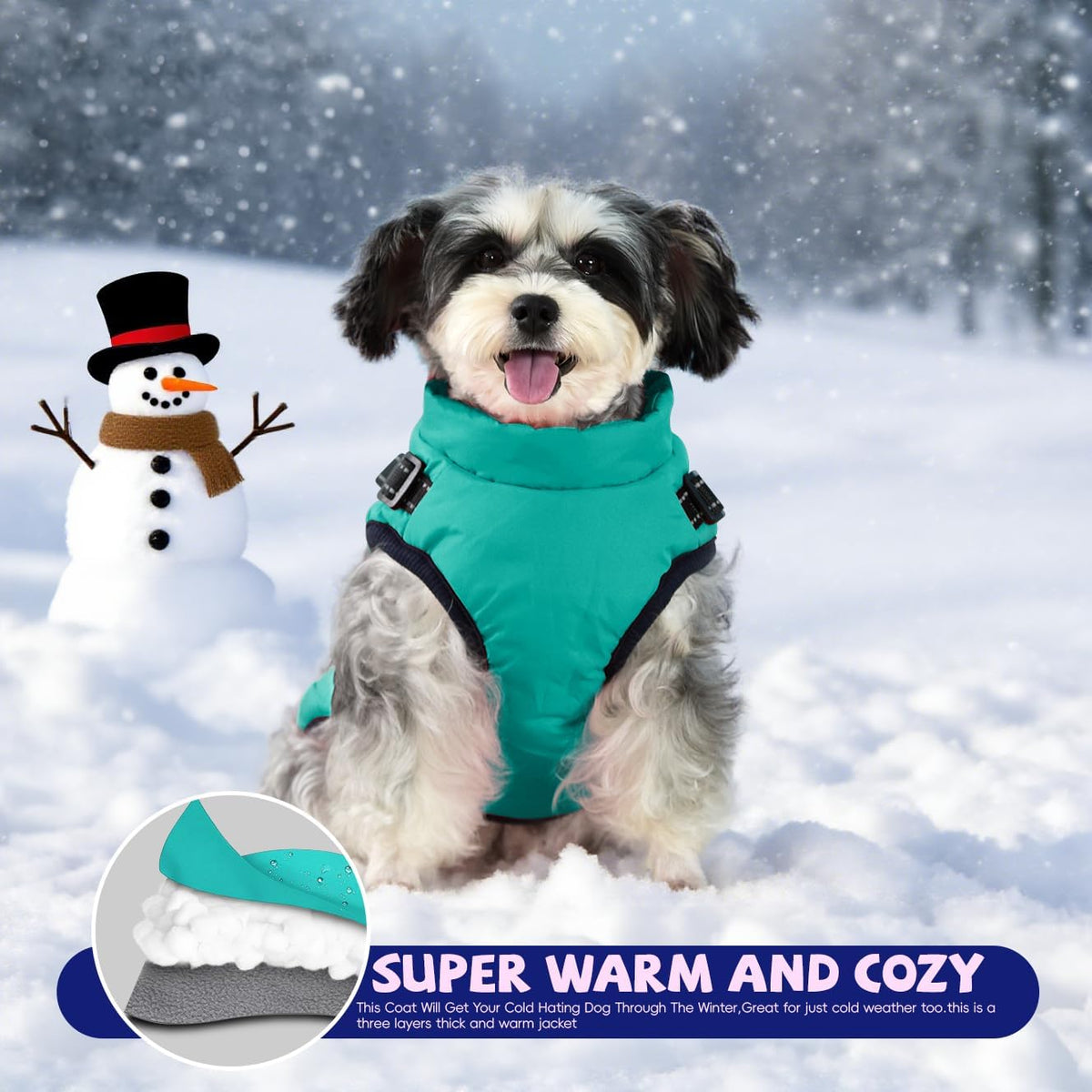 Gyuzh Dog Coat with Harness Puppy Coats Small Dog Harness Jacket - XXXXX-Large / lake green - image 3