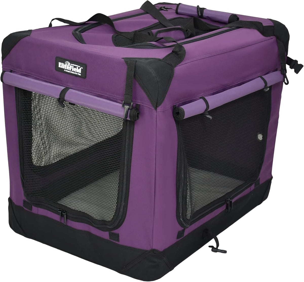 EliteField 4-Door Folding Soft Dog Crate with Curtains – Essentials for Dogs - Purple / 30.0"L x 21.0"W x 24.0"H - image 2