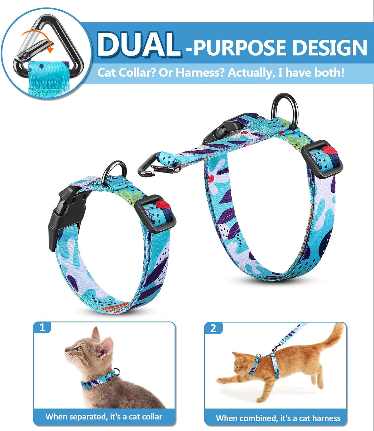 Cat Harness and Leash Set, Escape Proof Cat Harnesses – Essentials for Cats - Hawaiian Ocean Blue / Small (4-10 lb) - image 2