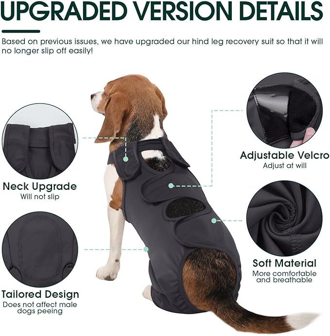 Kuoser Dog Surgery Recovery Suit - Thigh Wound Protective Sleeve for Female & Male Dogs, Pet Surgical Onesie for Spay/Neuter, Gray XL