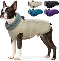 Waterproof fleece-lined dog winter coat with built-in harness and reflective strips