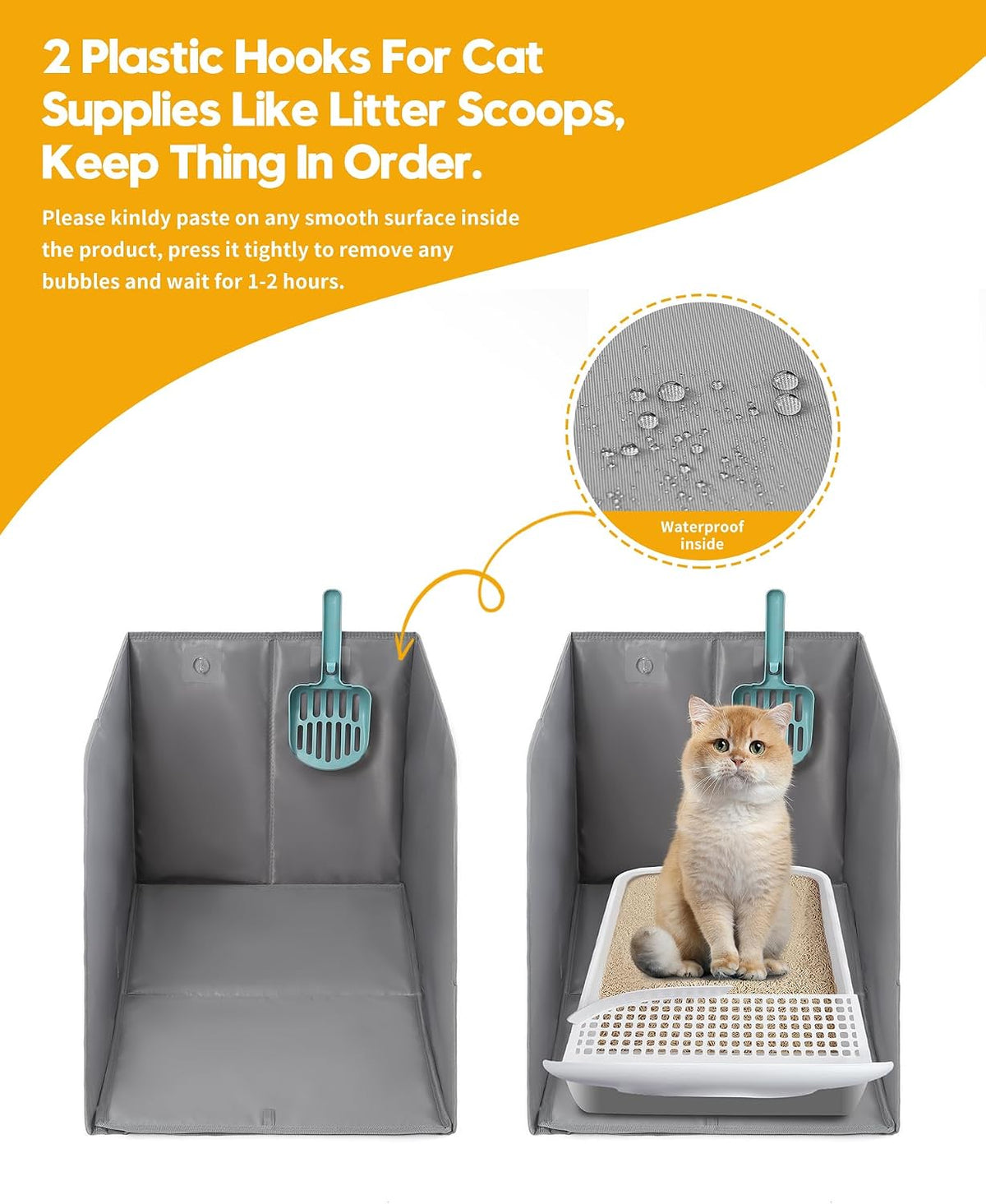 Waterproof Cat Litter Box Enclosure Splash Guard with Removable Mat - Gray Cat Face / Large - image 2
