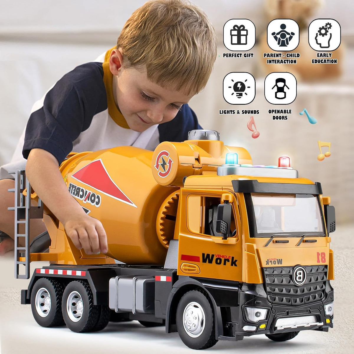 Takgud 13.5 inch friction powered crane truck toy with extending arm and lights - view 3