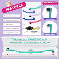 RYERCAT Set of 2 Dual Sided Cat Toothbrush - Kitten Toothbrush with Micro Head to fit into Cat/Kittens Mouth - Cat Dental Care Supplies - Pet Toothbrush for Cats(Lavender Purple & Ocean Blue)