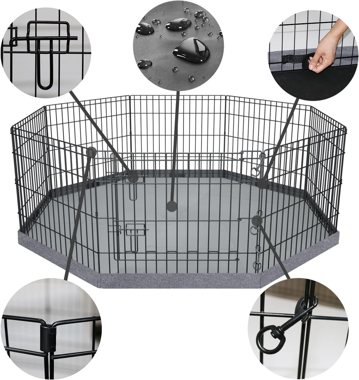 Foldable Metal Dog Exercise Pen/Pet Puppy Playpen Kennels Yard Fence - Gray / 24''H / Playpen+Bottom Pad - image 2