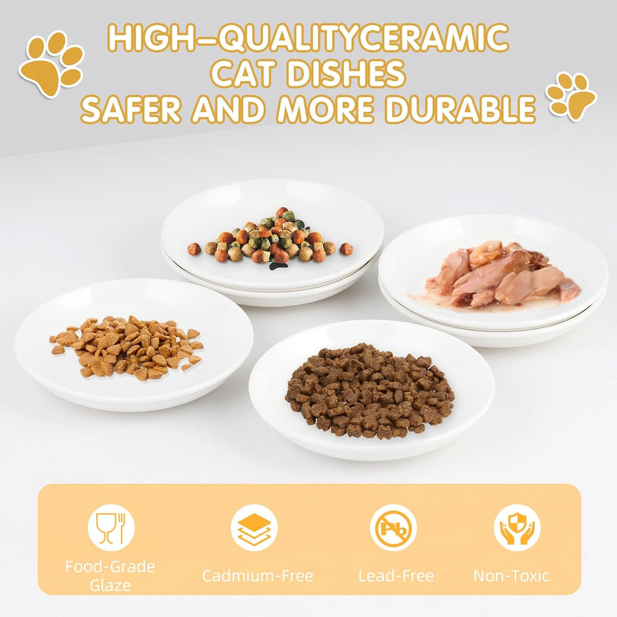 6 Pack Cat Food Bowl, Ceramic Cat Bowls - White-C - image 3