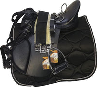 Leather English Riding Horse Black Saddle Starter Kit for Horse Riding Gift Set English Jumping Saddle 7 Pcs Combo Pack