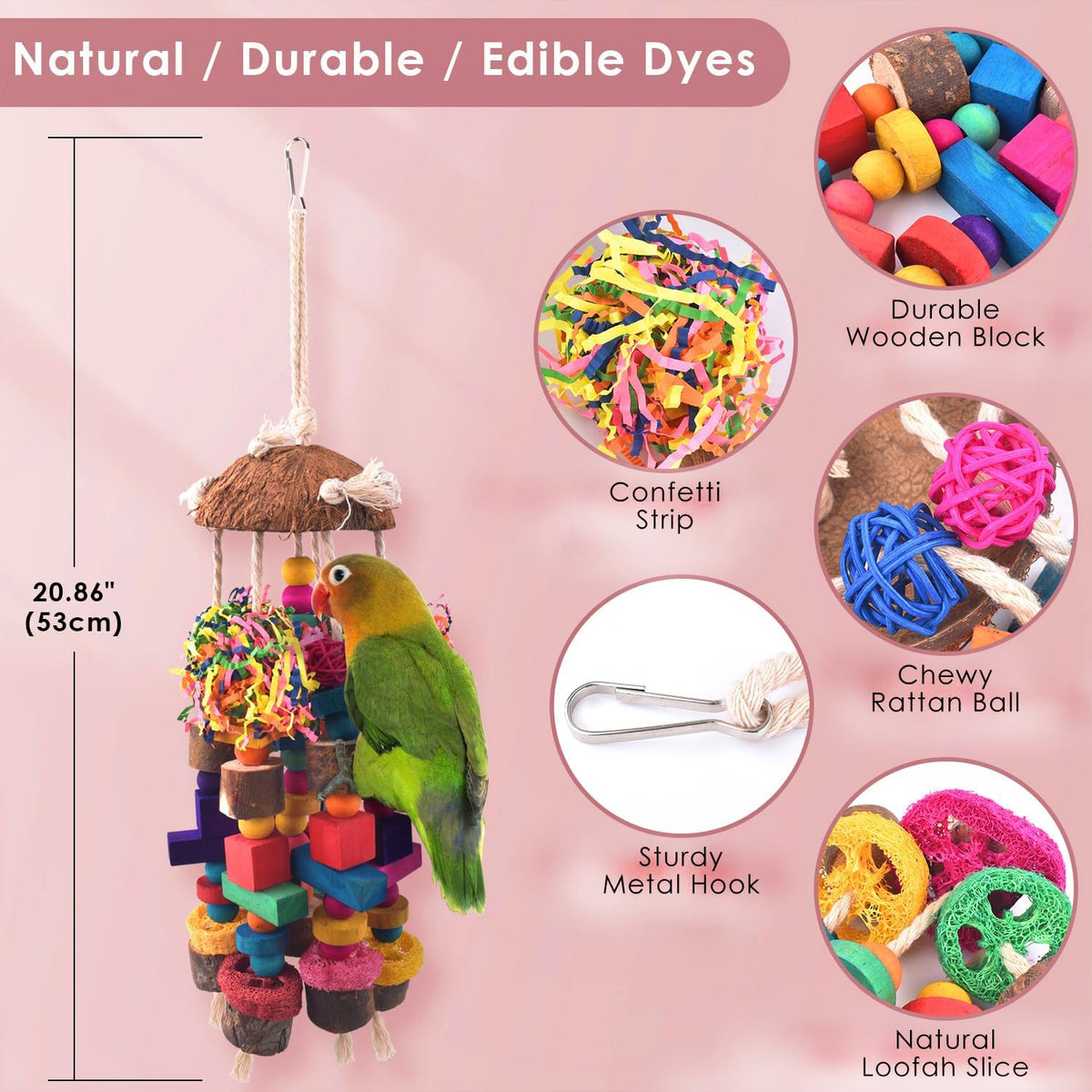 KATUMO Bird Toy, Large Parrot Natural Wooden Blocks Chewing Toy Suits for African Grey Cockatoos - Shredded paper - image 2