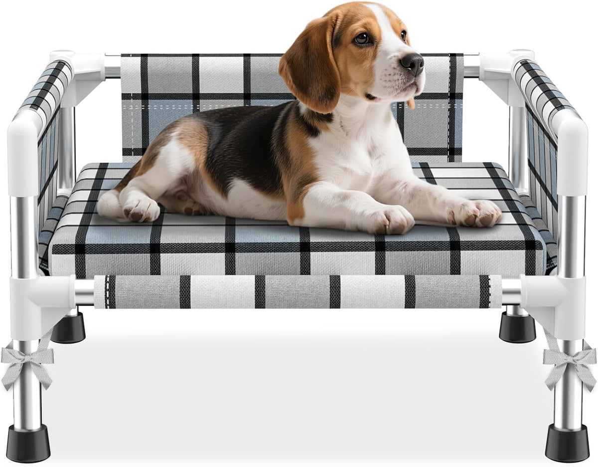 Elevated Dog Bed with with Guardrail - Cushion-S