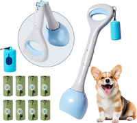 Dog Pooper Scooper Portable with Bag Attachment - Blue + 120 garbage bags + dispenser