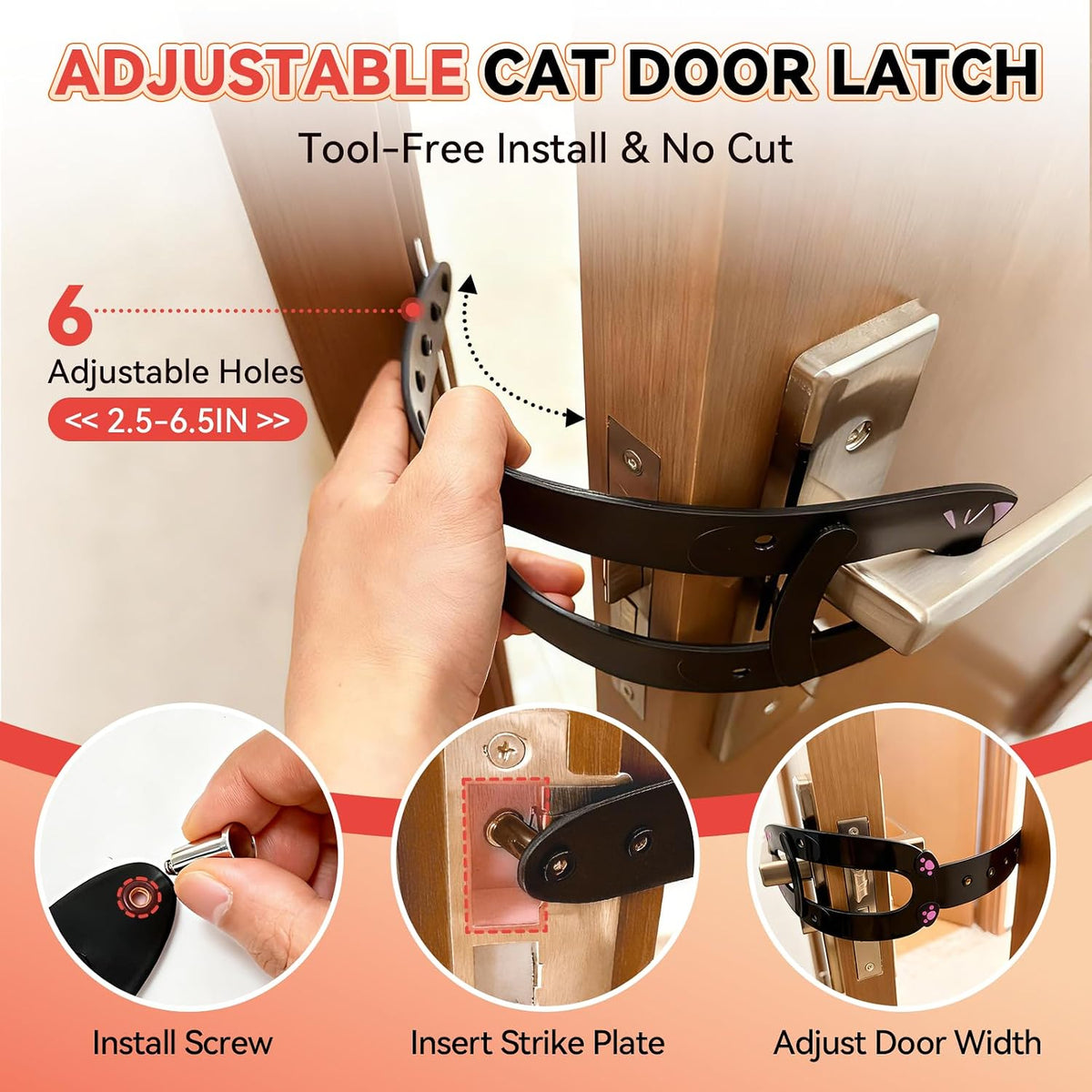 TGIOW Cat Door Latch with Stabilizer, Keep Door Open 2.5-6.5" - 2pcs-black - image 3