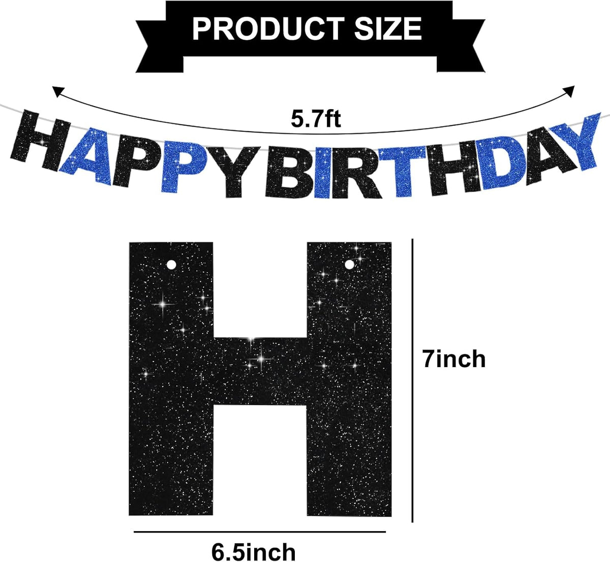 BEISHIDA Pre-Strung Glitter Pink Happy Birthday Banner Party Sign - Black Blue - image 2