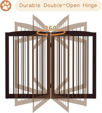 Freestanding Pet Gate for Dogs, Indoor Wooden Foldable Dog Gate for House, Doorway, Stair, 80 Inch Wide, 4 Panels 32",Brown