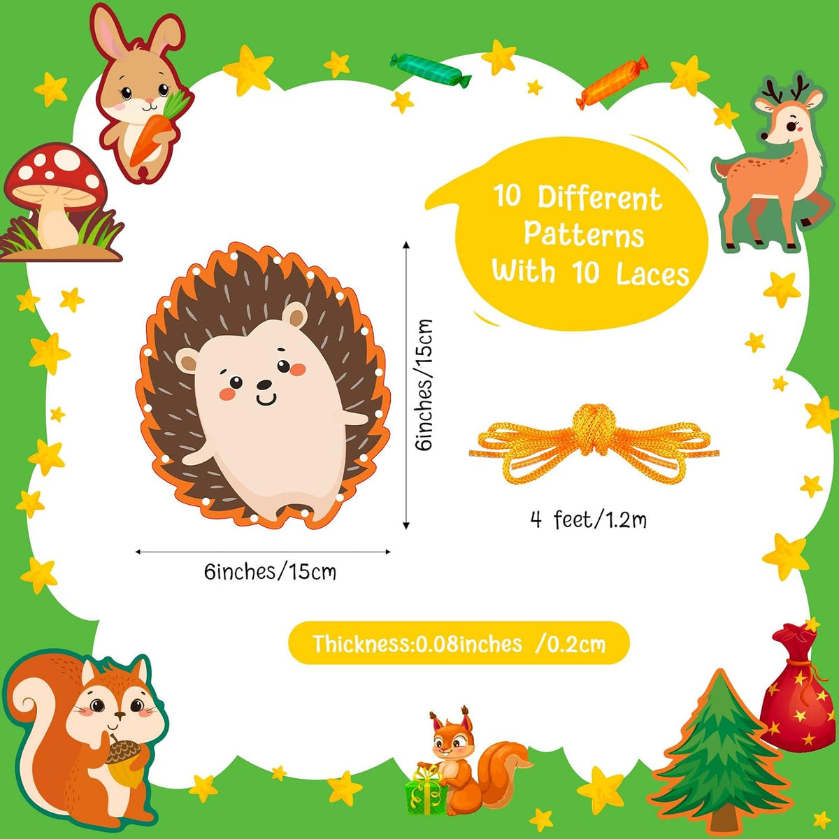 Pajean 10 Pcs Kids Lacing Cards Double Sided Animal Sewing Cards Kits - Forest Animals Style - image 2