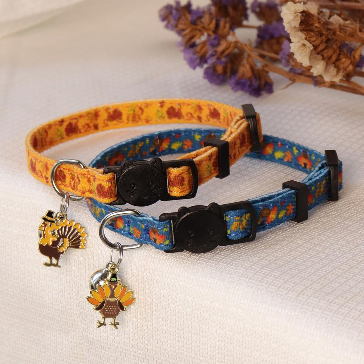 Halloween Cat Collar, Cotton 2 Pack Cat Collar with Bells - Thankgiving / 7-11'' - image 2