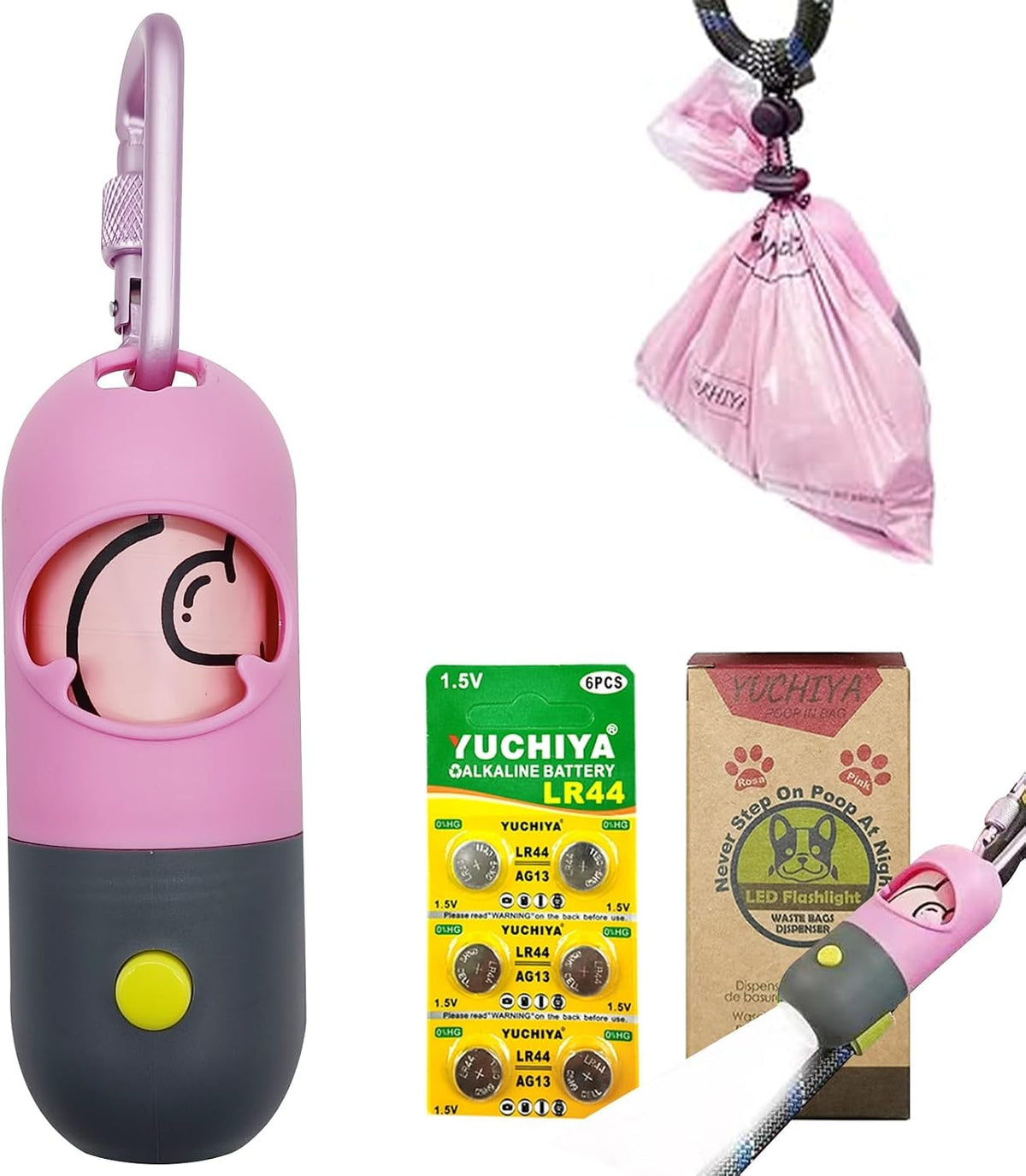 Dog Poop Bags Holder with LED Flashlight - Pink / 1 Count (Pack of 1)