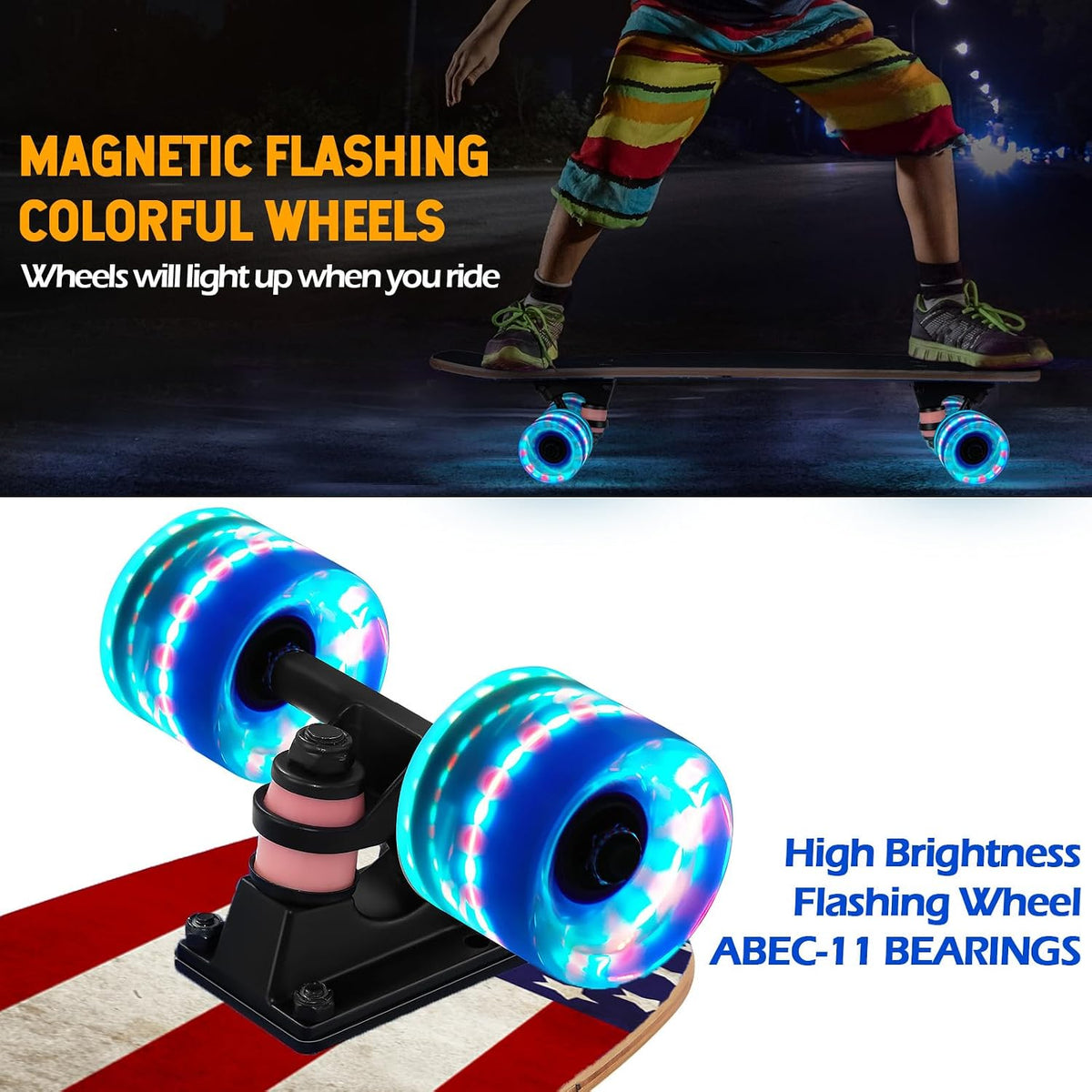 Skateboards with Colorful Flashing Wheels for Beginners, Kids - X-Flag - image 4