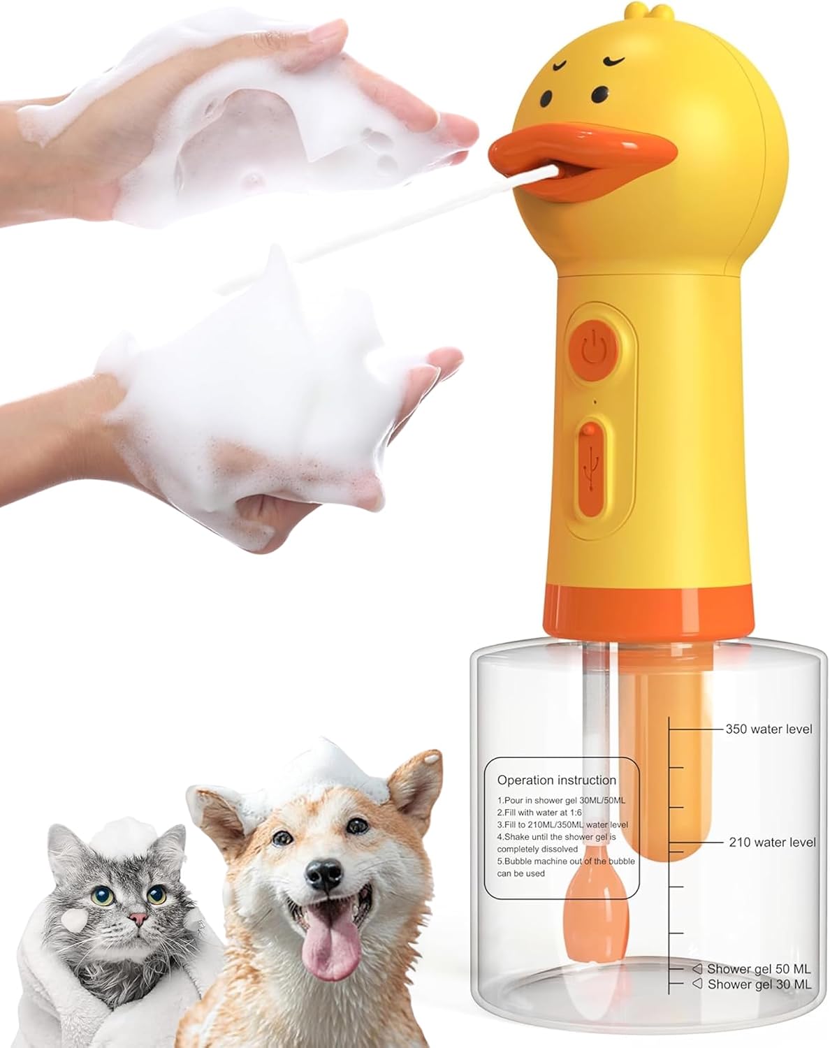 Electric Dog Shampoo Dispenser Dog Shampoo Sprayer Duck Shampoo - Yellow