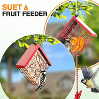 FlowaFoli red metal suet bird feeder with roof and hanging wire - view 3