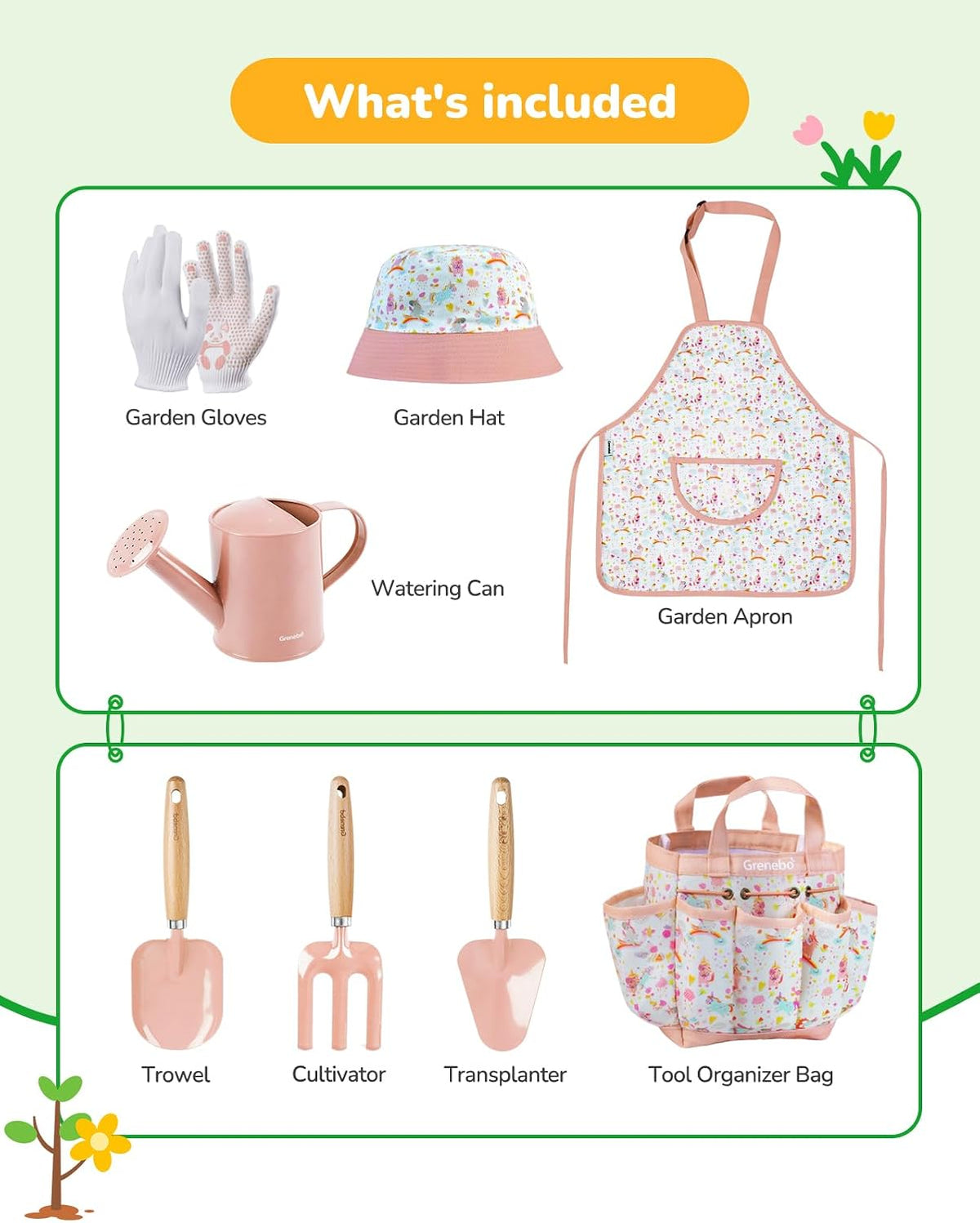 Grenebo 8-Piece Kids Gardening Set with Garden Tools for Kids - C-pink - image 2