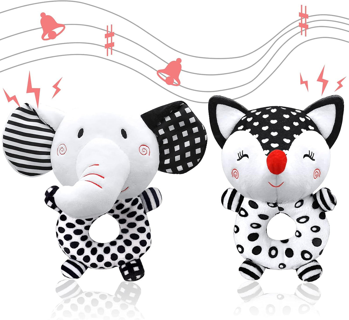 XIXILAND Baby Rattles 0-6 Months Newborn Toys Infant Toys 0-3 Months - Black&White-6