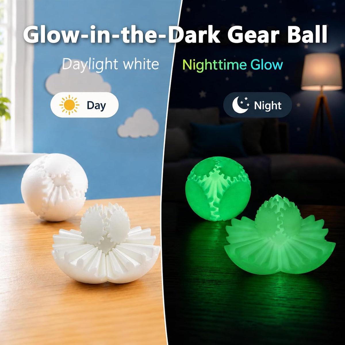 Gear Ball Fidget Toys Steampunk Gear Sphere for Kids - Glow in the Dark Green / 6 cm / 2.5 in - image 2