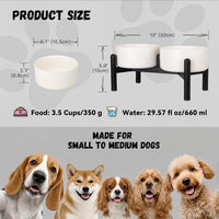 Raised Ceramic Dog Bowl Set with Stand - White / 2 Bowls - 3.5 Cups Each - image 2