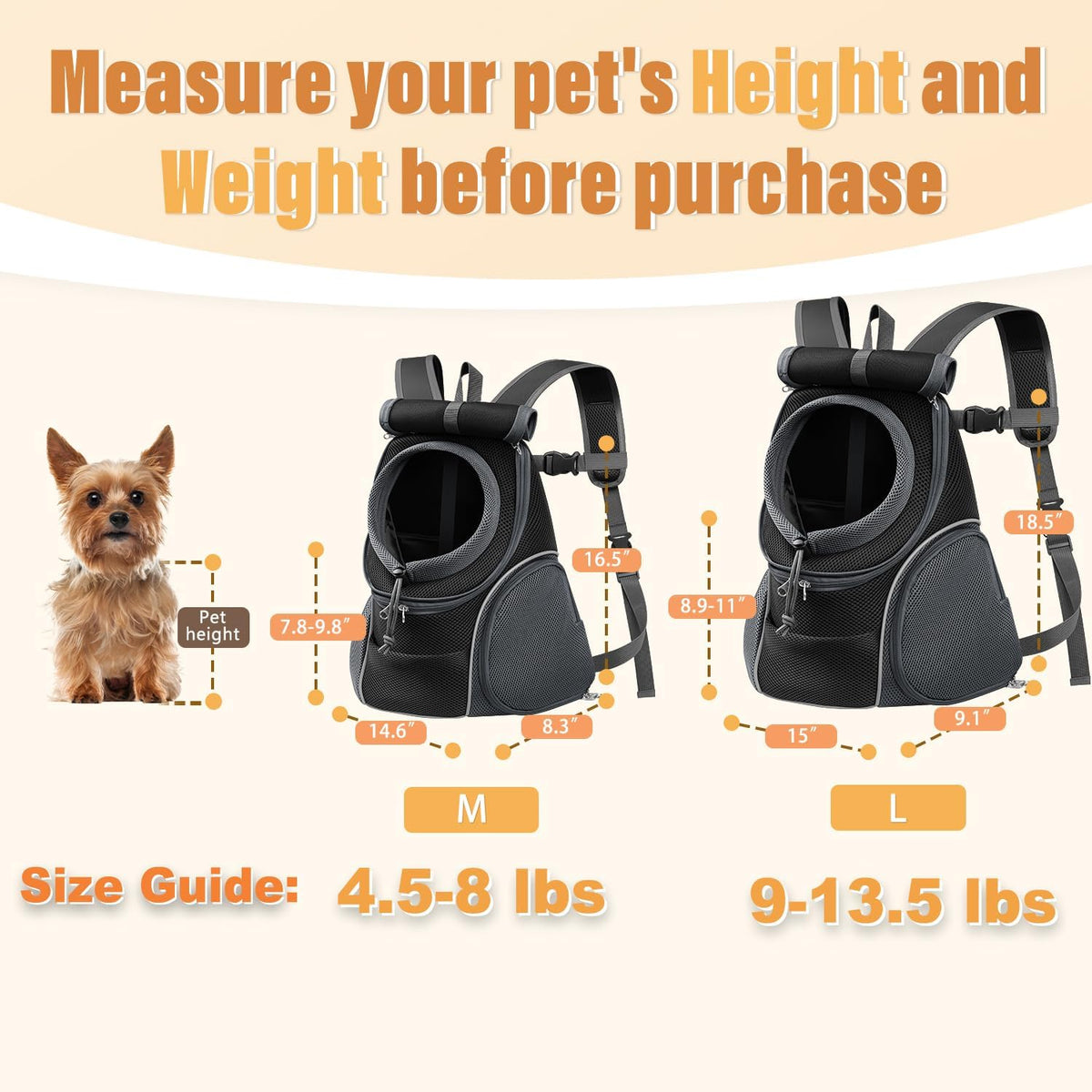 Dog Front Carrier Backpack, Adjustable Breathable Dog Backpack – Essentials for Dogs - Upgraded – Black / Medium (4.5-8lbs) - image 2