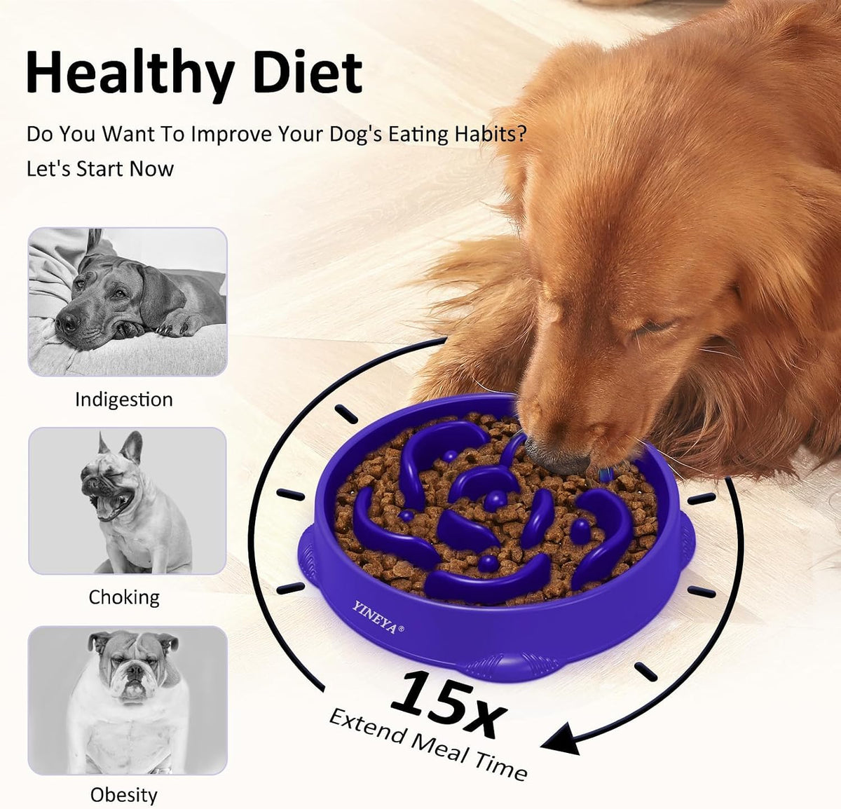 YINEYA Slow Feeder Dog Bowl for Medium Dogs - Large / I - Purple - image 3