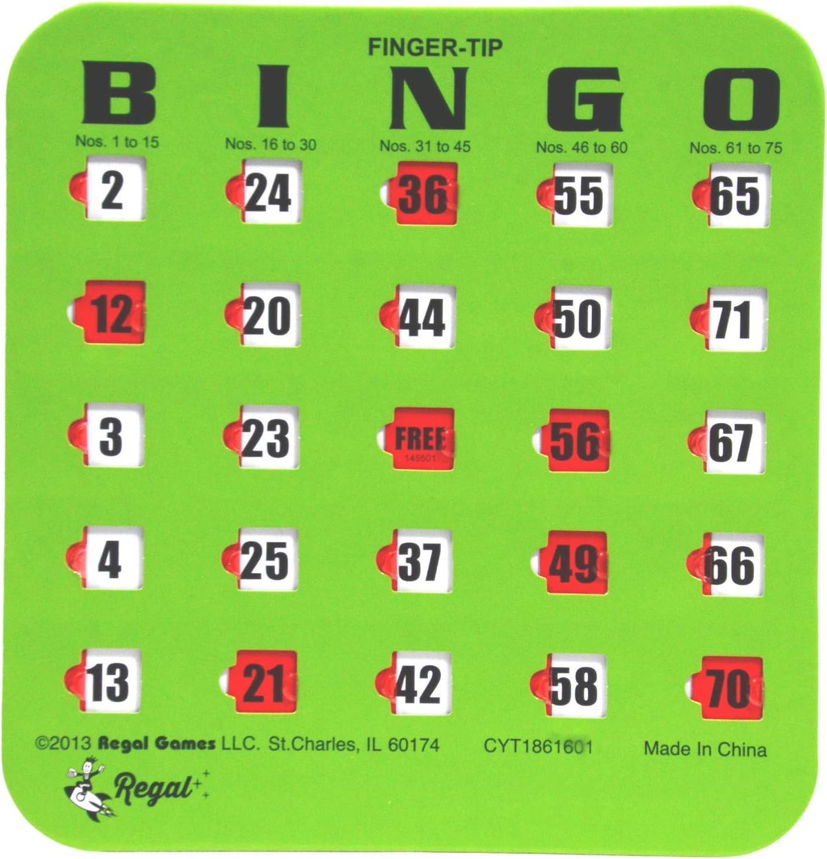 Regal Bingo Bulk Bingo Cards with Sliding Windows - Green / 25 Cards