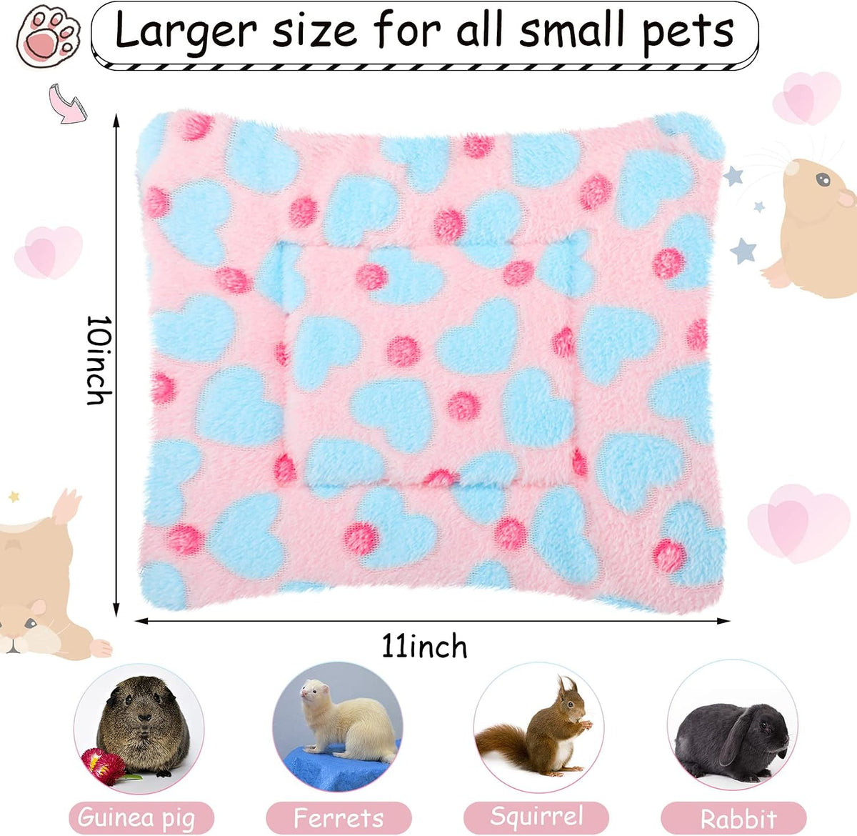 Jetec 4 Pcs Guinea Pig Bed Pads Big Twinkle - Hearts / 10 x 11 Inch - image 2