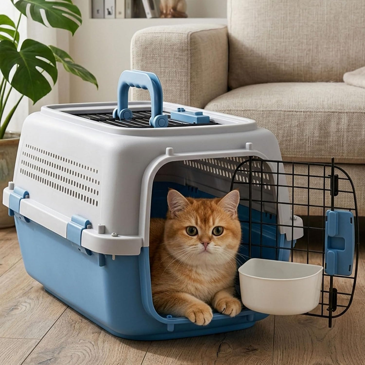 DUMOS 23" Hard-Sided Pet Carrier for Small Pets - Blue / 22.4"L x 14.6"W x 13.0"H