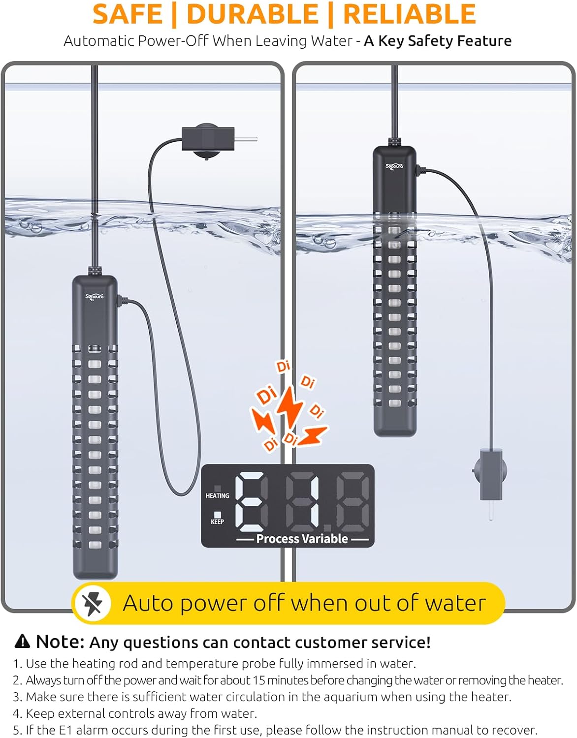 SEAOURA 500W Aquarium Heater for Fish Turtle 70-80 Gal Thermostat - 50-60 Gallon Tank - image 4