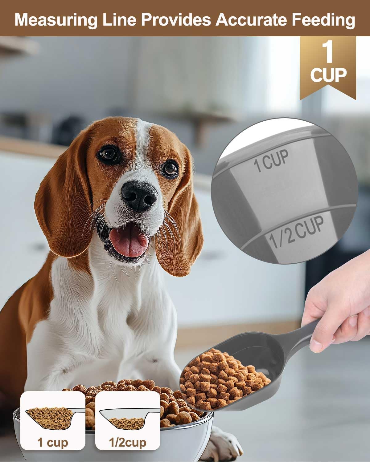 2 PACK Dog Food Scoop,1 Cup Capacity Pet Food Scoop For Dog and Cat – Essentials for Dogs - Grey - image 4