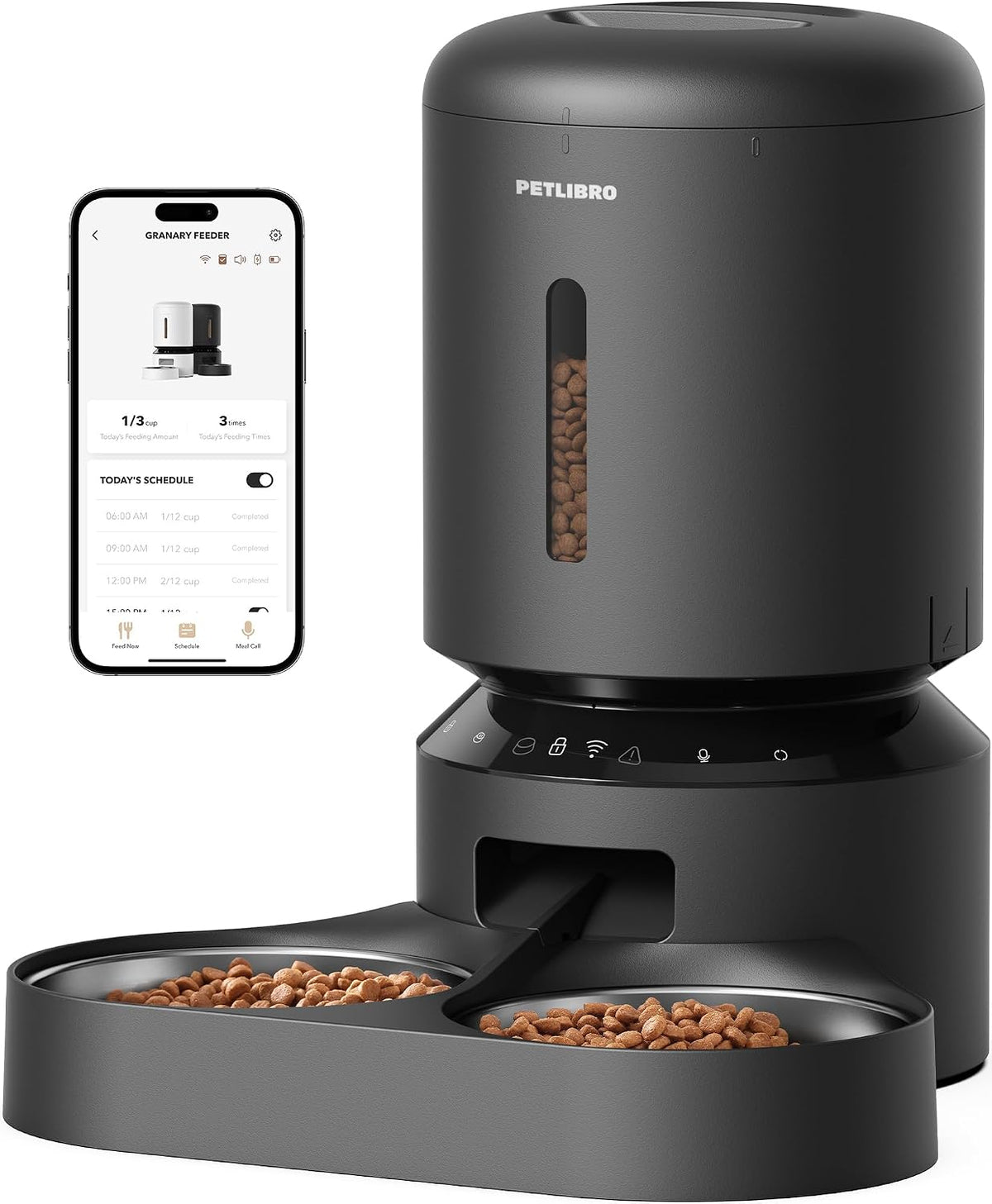 PETLIBRO Automatic Cat Feeder for 2 Cats - Black / Dual Tray with WiFi