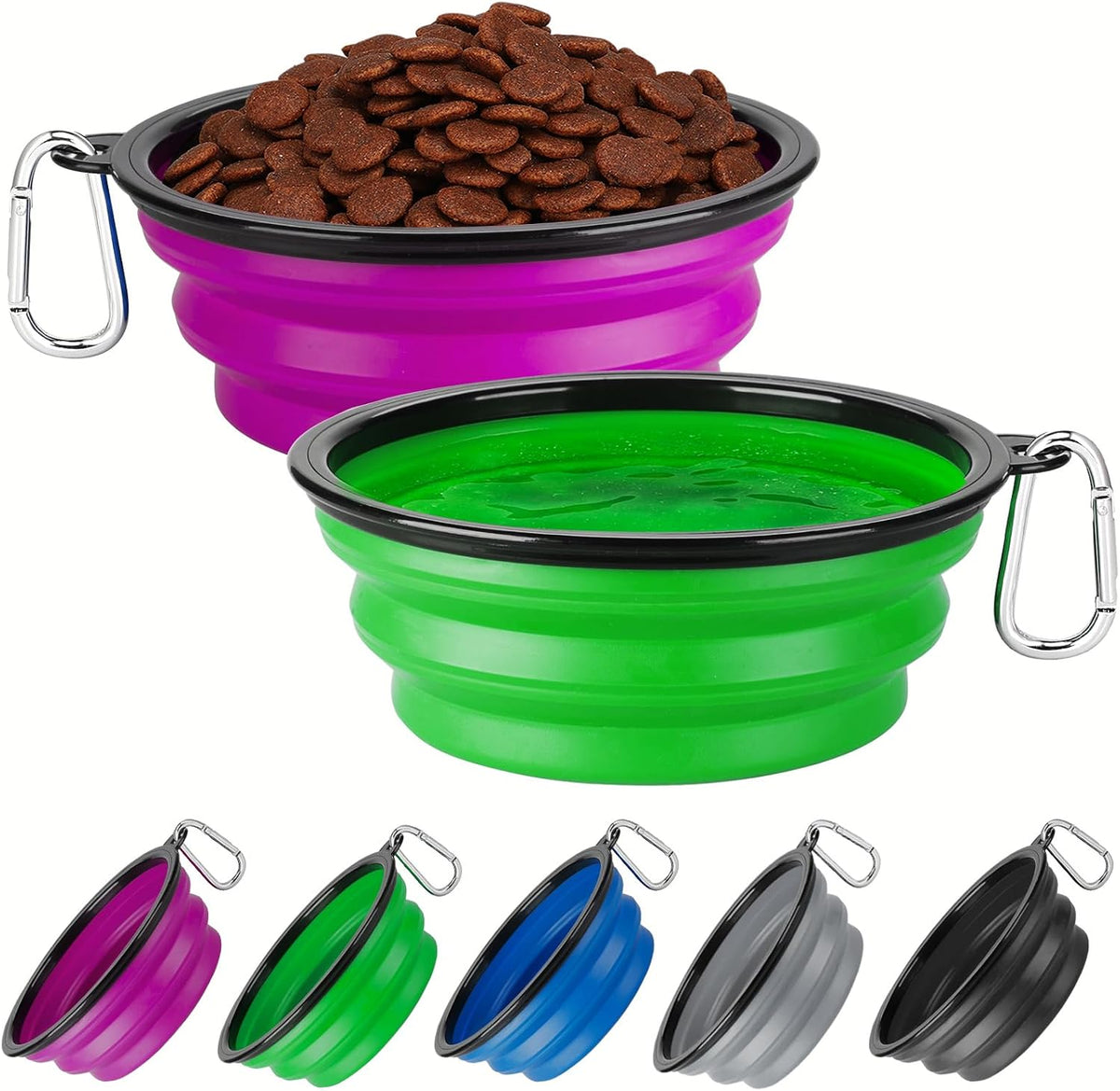 Collapsible Dog Bowl for Travel - Large / Green+Purple