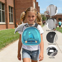 Small Bird Travel Backpack Carrier Cage - Blue / Tint Bubble + Tray - image 4