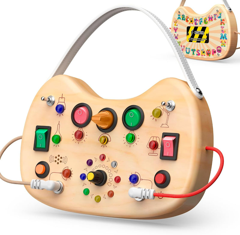 UdoUto Montessori Wooden Busy Board for Toddlers with LED Lights - Busy Board