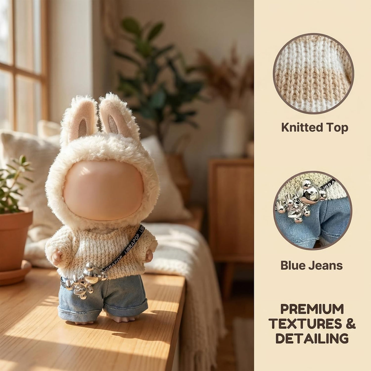 17cm Doll Clothes, Cute Dolls Outfit Accessories with Sweater + Denim Jeans + Pants, Small Kawaii - Style 4 - image 4